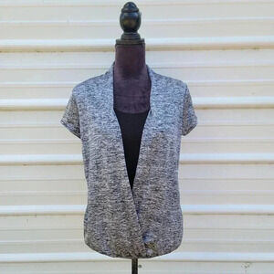Maurices Top Blouse Shirt Womens Gray Black Wrap Front Short Sleeve Sz M